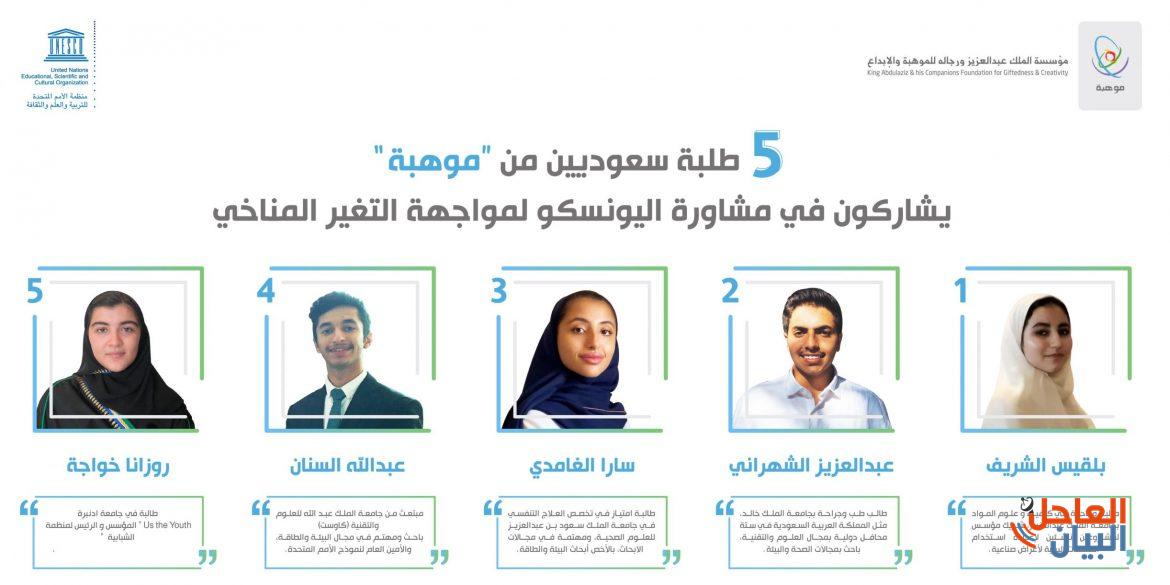 لخمس طلبة سعوديين من موهبة يشاركون في مشاورة اليونسكو لمواجهة التغير المناخي